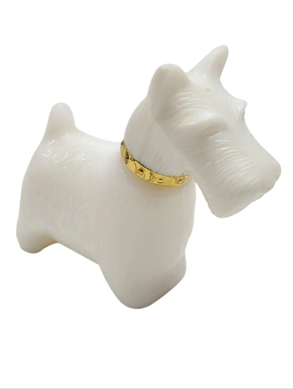 Vintage Avon Milk Glass Scottie Terrier Dog Cologne Bottle Gold Collar 1970s